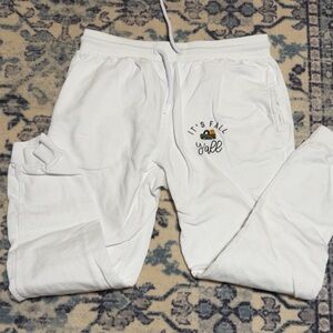 White Joggers with Embroidered Design
